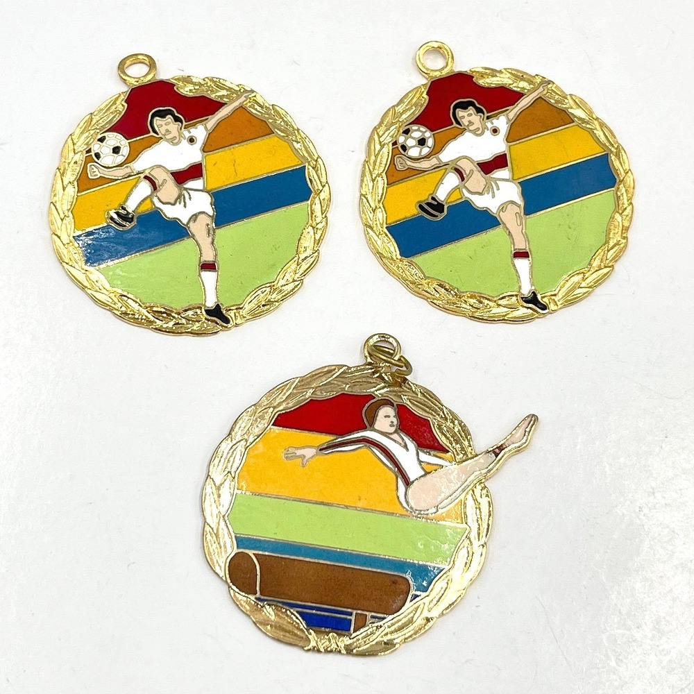 VTG 1988 Margarita Taiwan Sport Enamel Pendant Lot Soccer & Gymnastics Medal 3pc